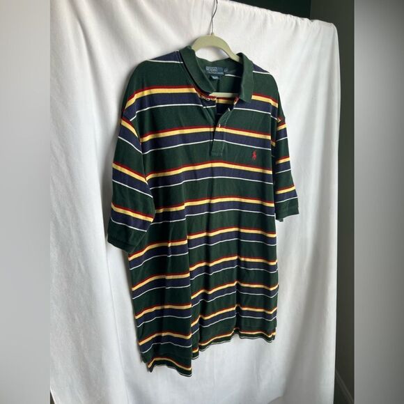 Polo Ralph Lauren Men's Polo Shirt Green Blue Stripe 2LT - Picture 2 of 5